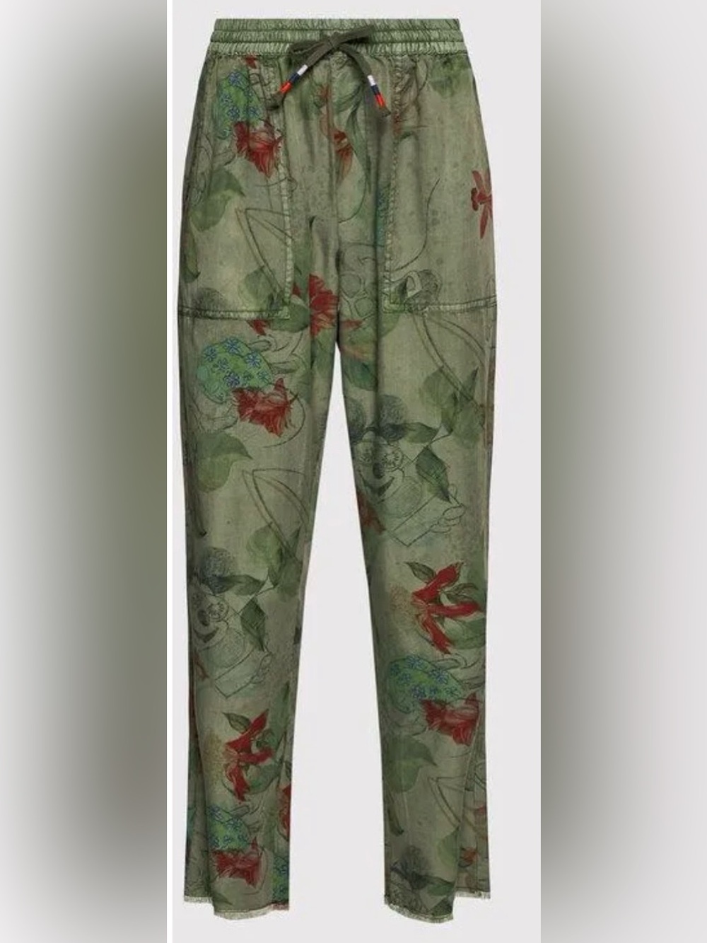 Desigual Olive Green Floral Drawstring Chinos, S - Picture 2 of 9